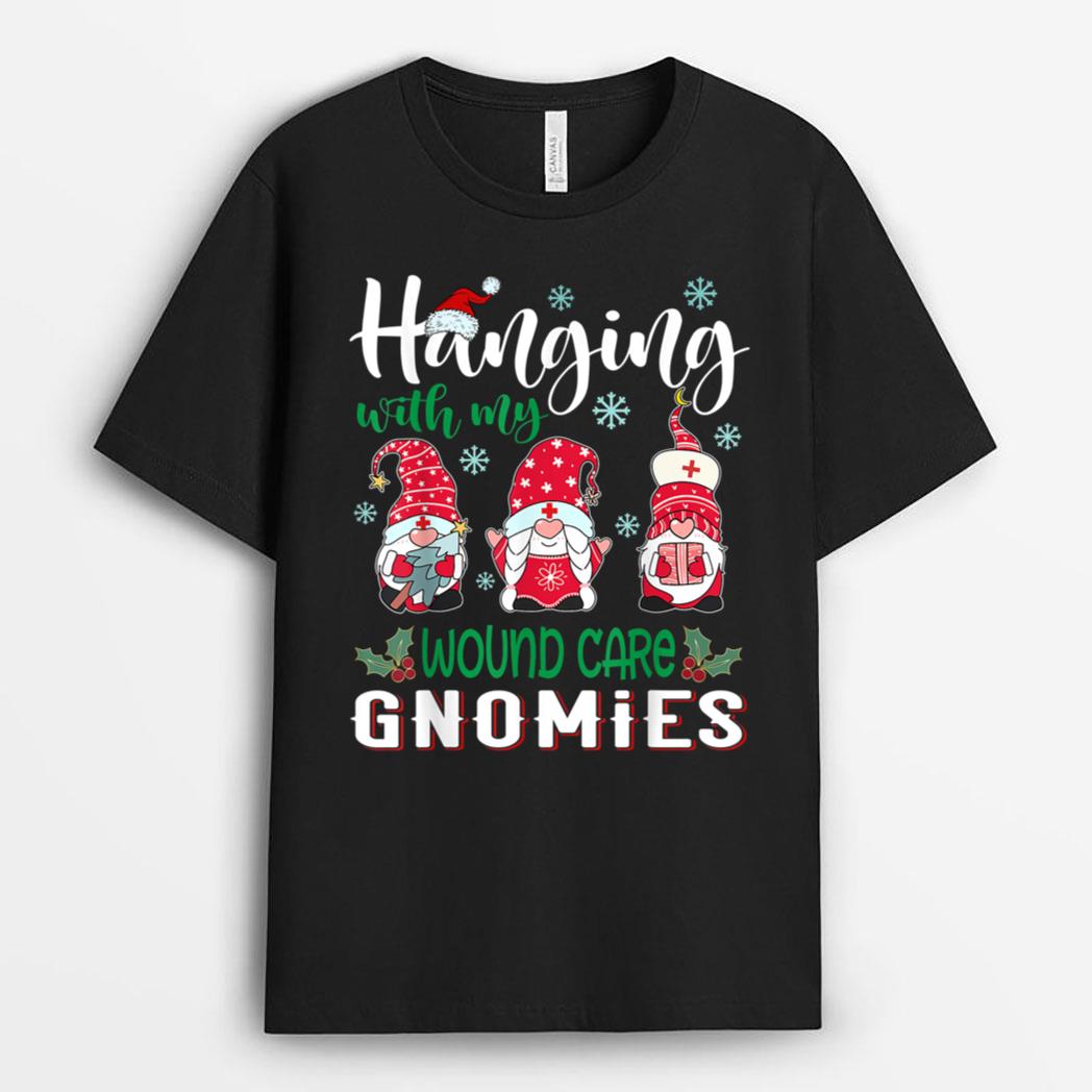 Hanging With My Wound care Gnomies Nurse Christmas Santa Hat T-Shirt