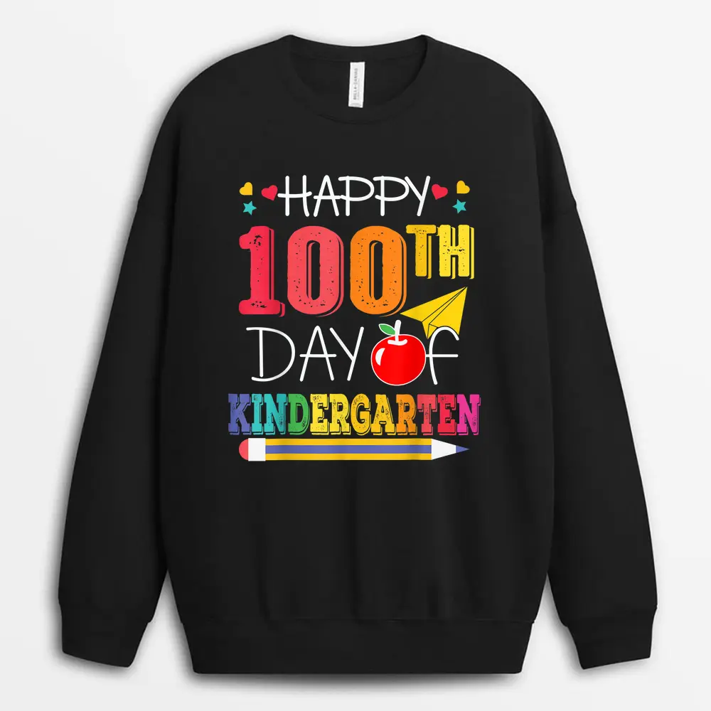 Happy 100th Day Of School Teacher - 100 Days Smarter  Sweatshirt - Black