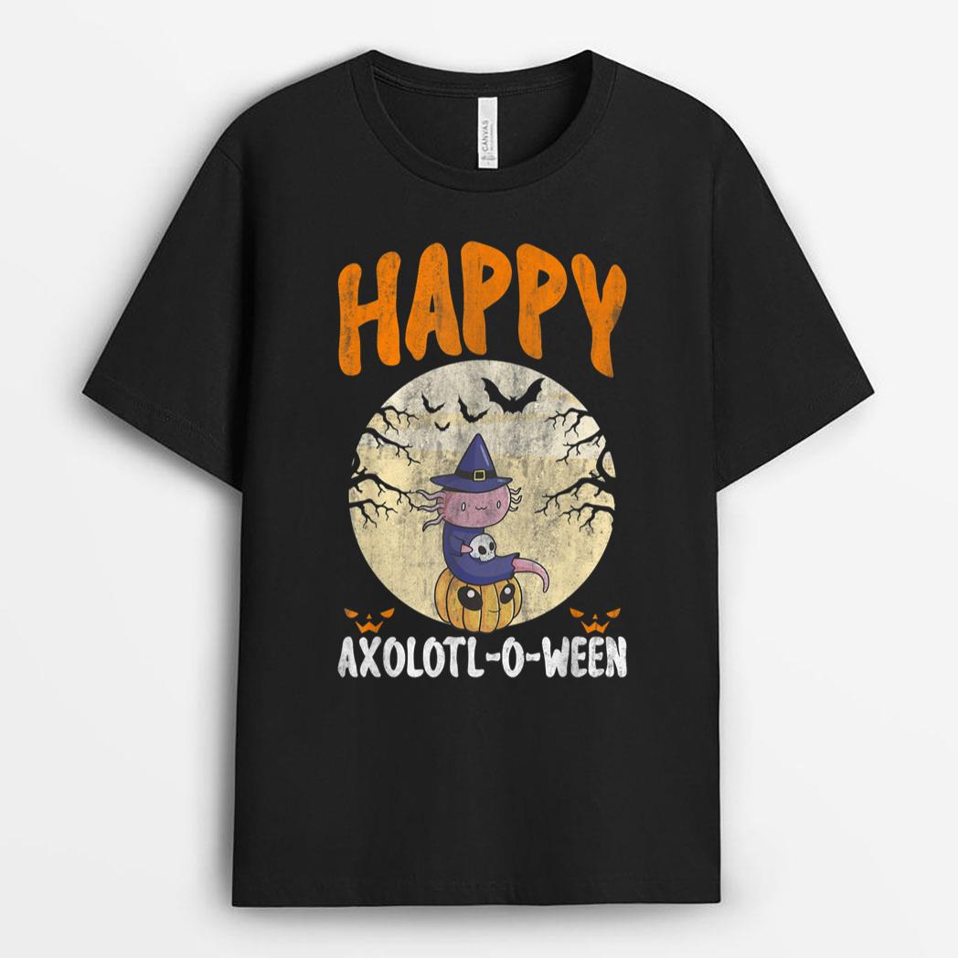 Happy Axolotl-O-Ween Cute Halloween Axolotl Halloween Bat T-Shirt