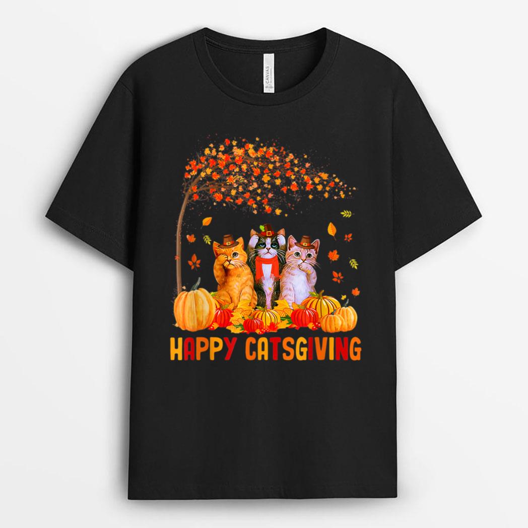 Happy Catsgiving Cute Thanksgiving Cat Lovers Cat T-Shirt
