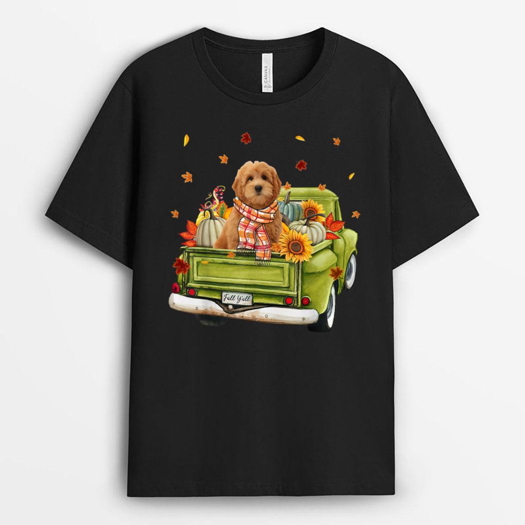Happy Fall Y'all Goldendoodle Dog On Truck Pumpkin Fall T-Shirt