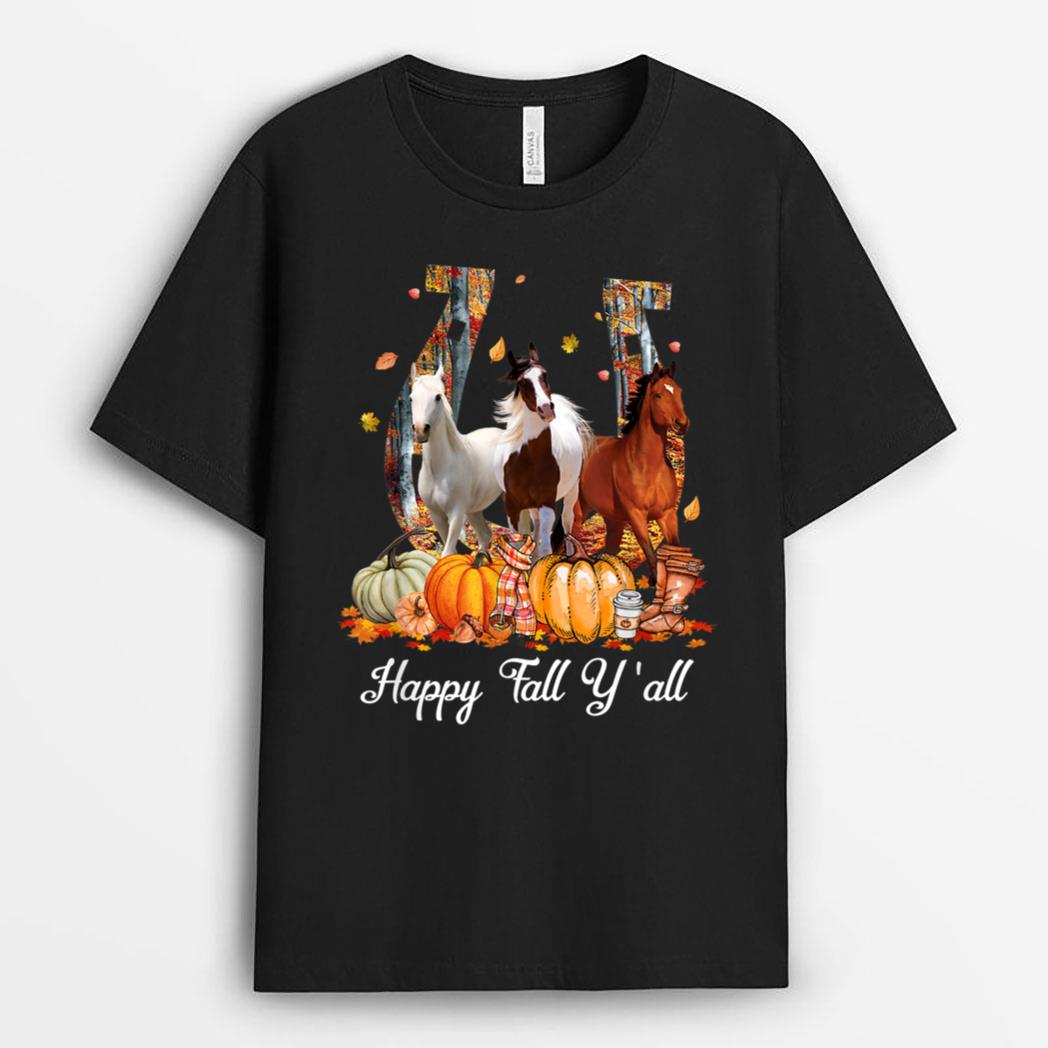 Happy Fall Y'all Horse Thanksgiving Horse Lover Halloween T-Shirt