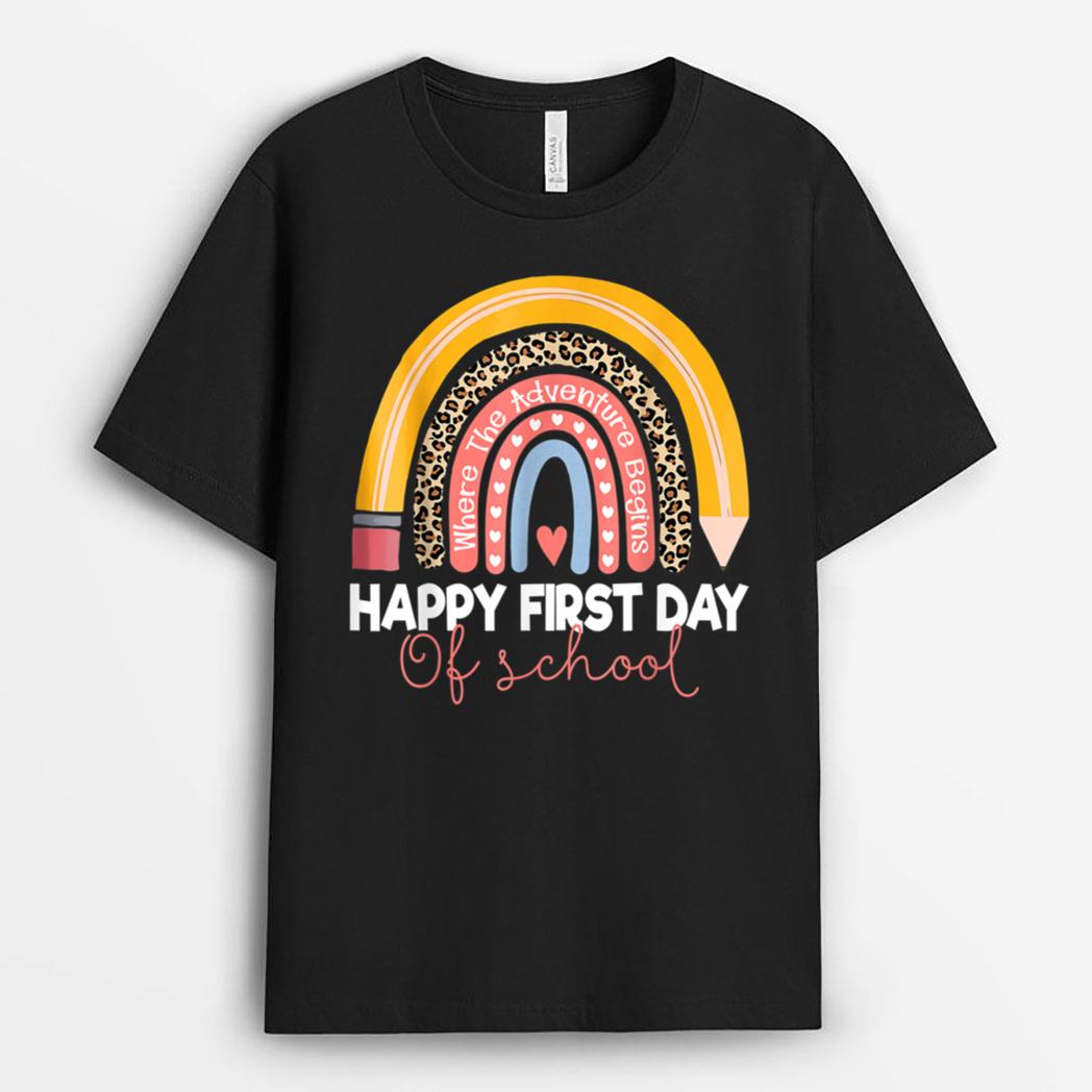 Happy First Day Of School Rainbow Leopard Teacher Student T-Shirt