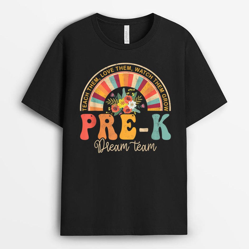 Happy First Day Pre-K Team Teacher Kids 60s 70s Hippie Retro T-Shirt