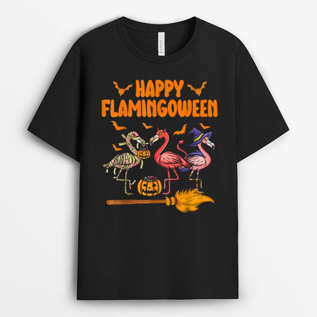 Happy Flamingoween Witch Pumpkin Mummy Flamingo Halloween T-Shirt