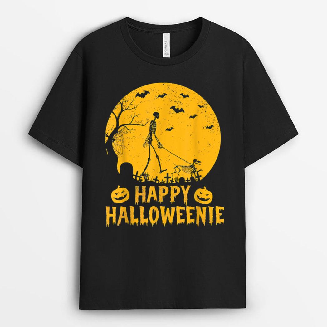 Happy Hallo-Weenie Dachshund Dog Halloween Skeleton Wiener T-Shirt