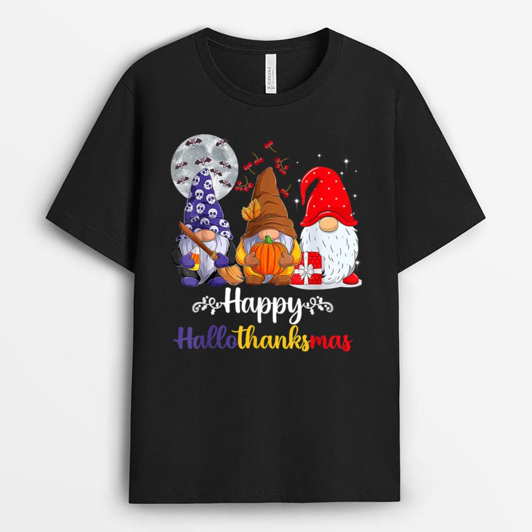Happy Hallothankmas Gnomes Pumpkin Moon T-Shirt