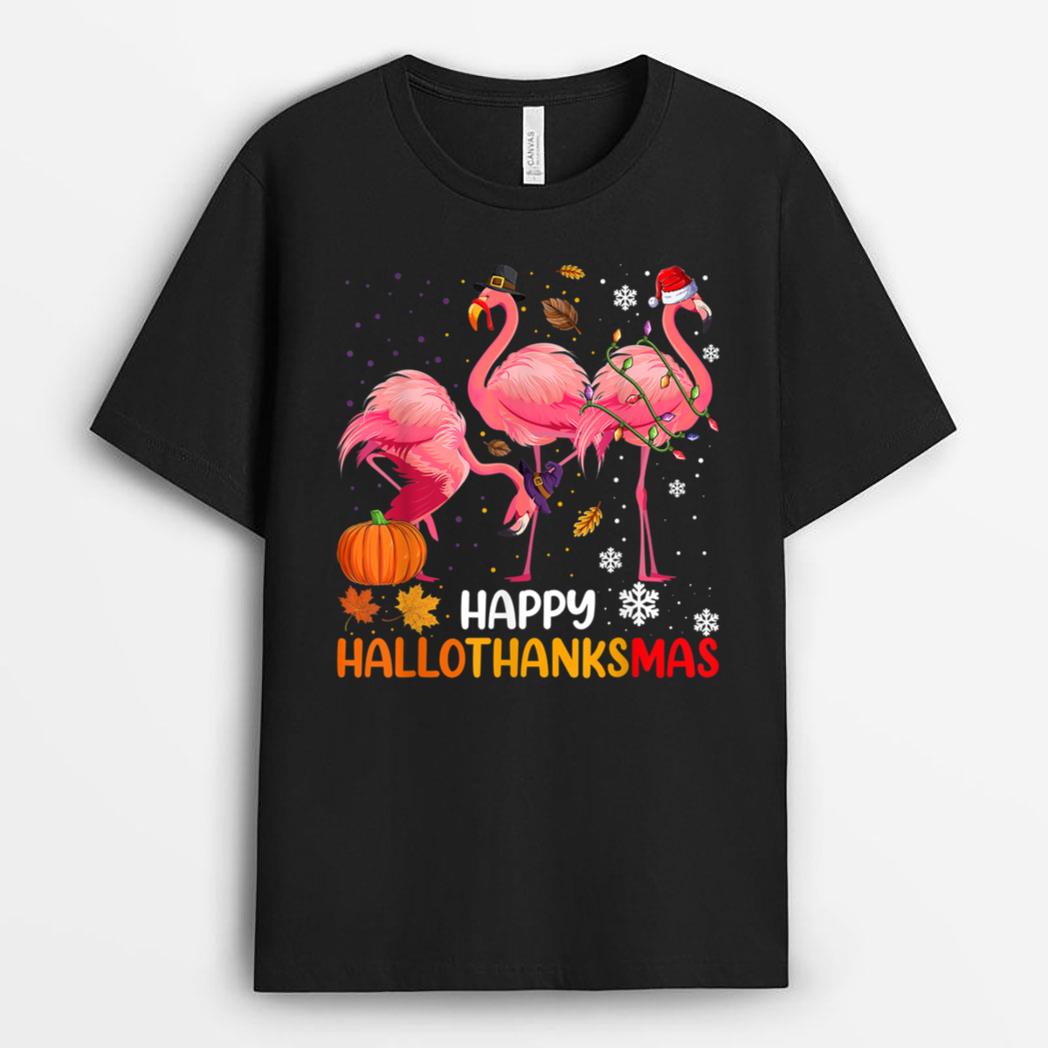 Happy Hallothanksmas Flamingo Shirts, Halloween Thanksgiving T-Shirt