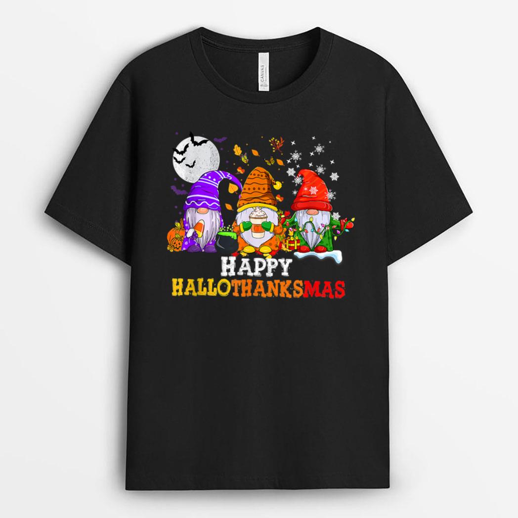 Happy Hallothanksmas Gnomes Halloween Thanksgiving Christmas Ver 4 T-Shirt