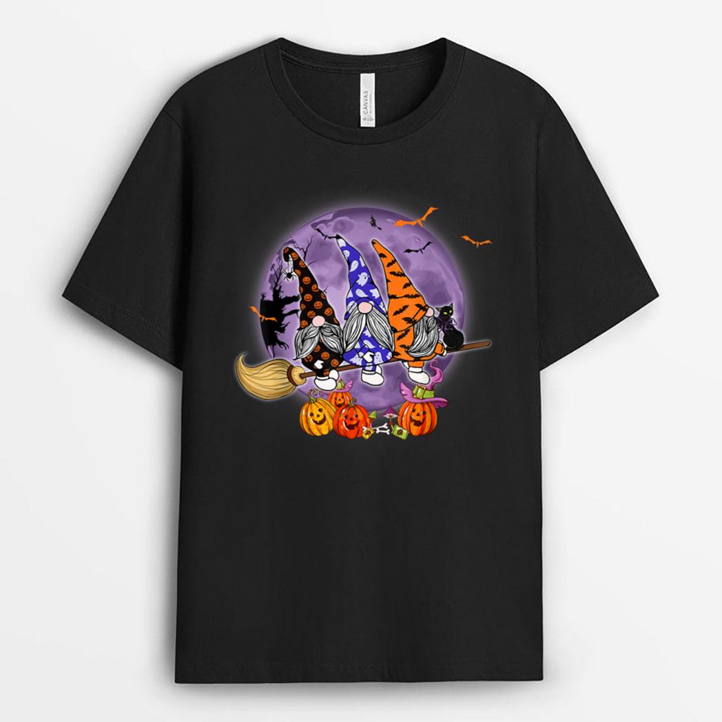 Happy Halloween Gnomes Pumpkin Witch Spooky Broom T-Shirt