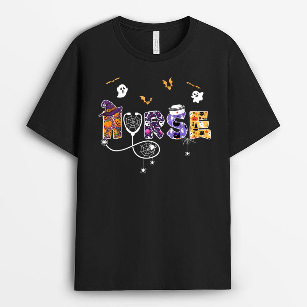 Happy Halloween Nurse Spooky Bats Boo Nightmare T-Shirt