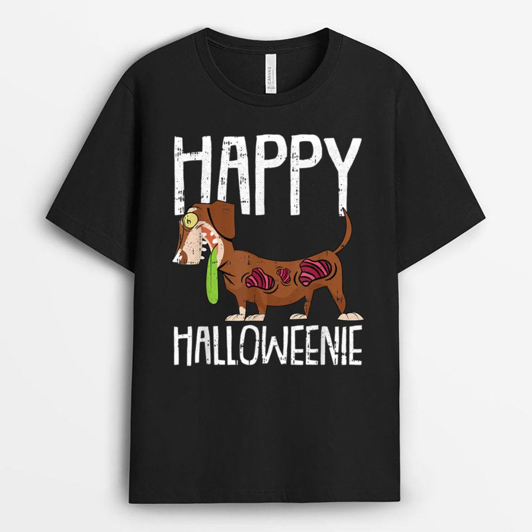 Happy Halloweenie Lazy Halloween Costume Zombie Dachshund T-Shirt