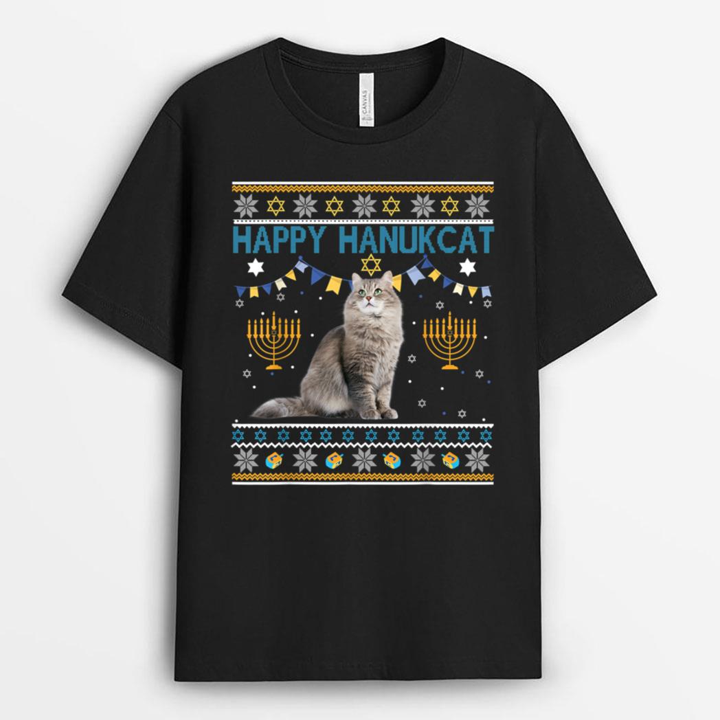 Happy Hanukcat Ugly Hanukkah Sweater Cat Chanukah Jewish T-Shirt