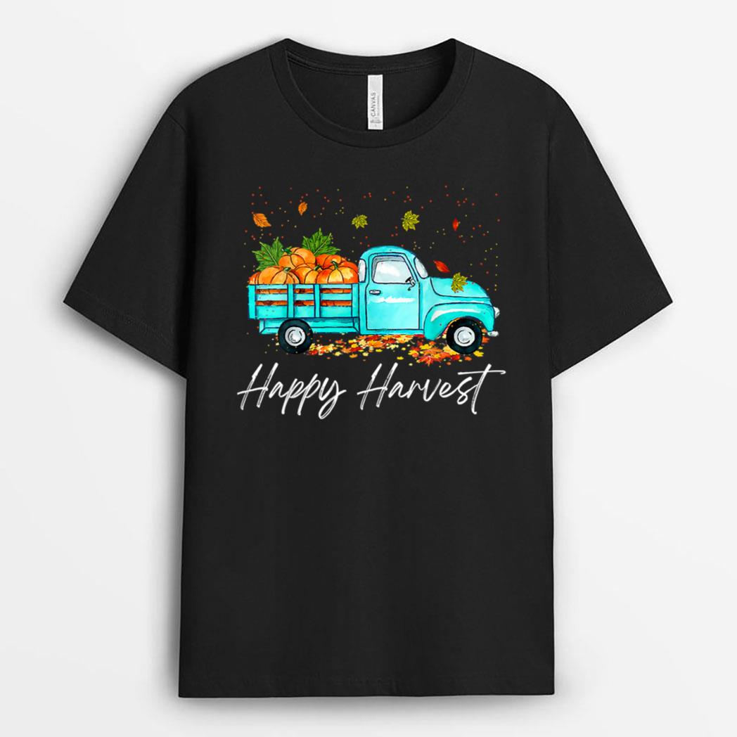 Happy Harvest Fall Season Pumpkin Truck Thanksgiving Vintage T-Shirt
