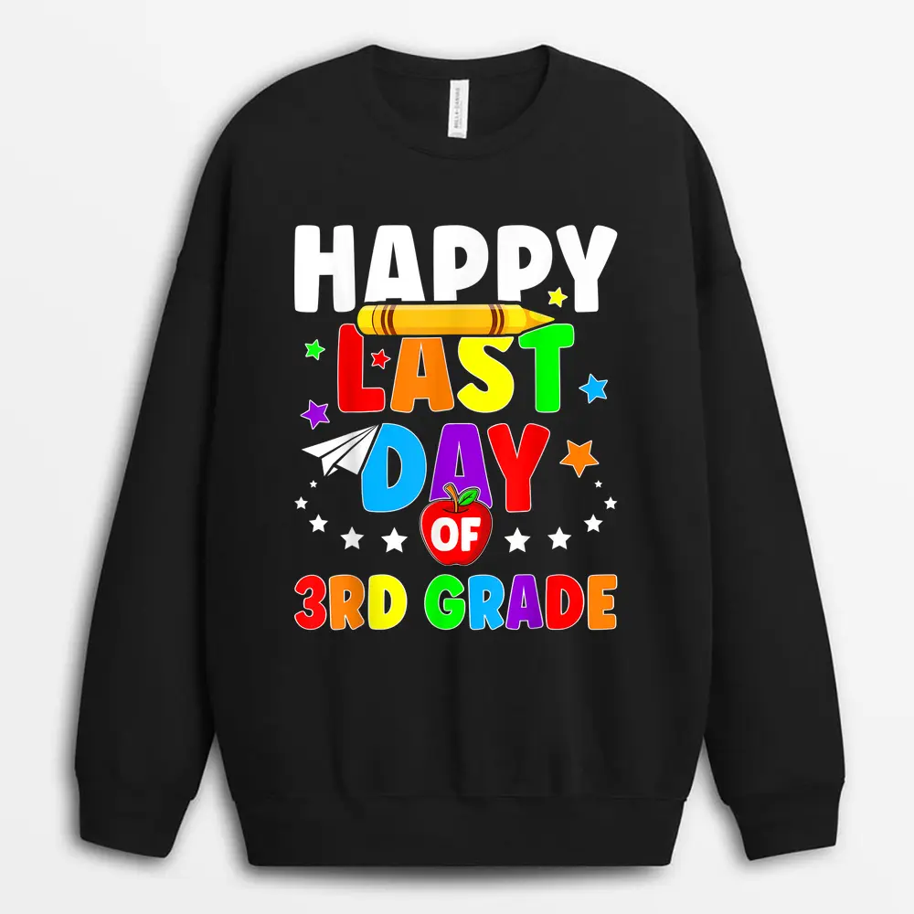 Happy Last Day Of School Teacher Student Graduation Kids Sweatshirt - Black