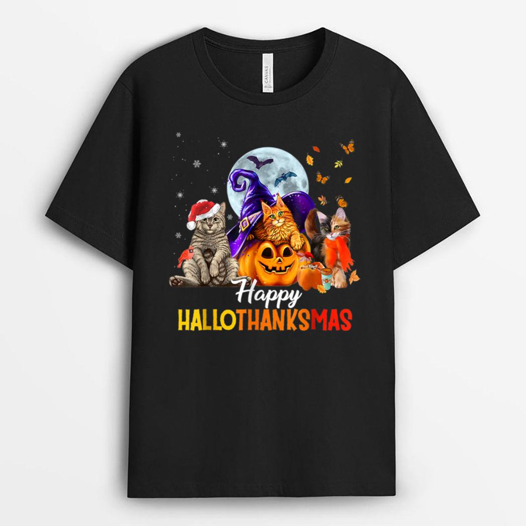 Happy-Thanksgiving Cat Happy-Hallothanksmas Cute-Cats T-Shirt