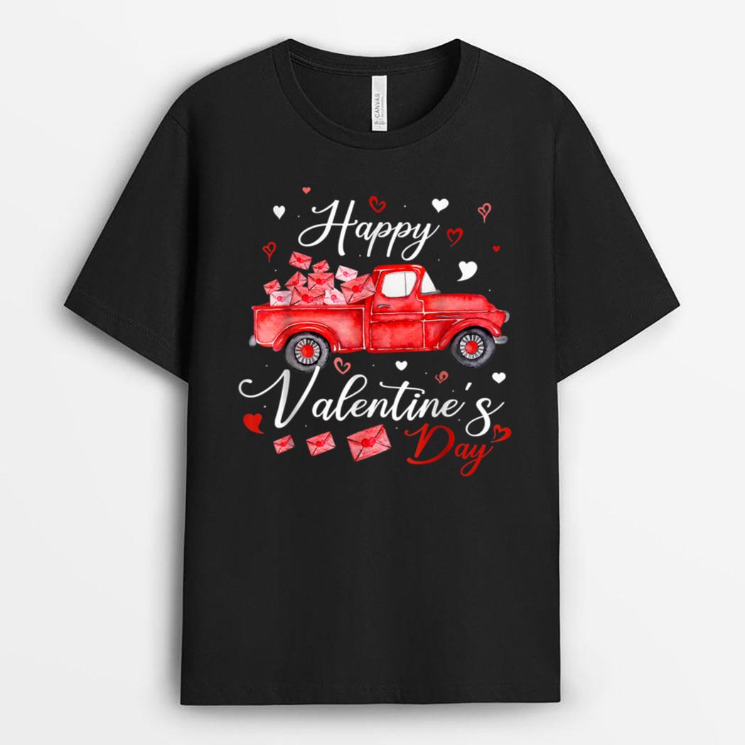 Happy Valentines Day Red Truck With Letters Postal Worker T-Shirt