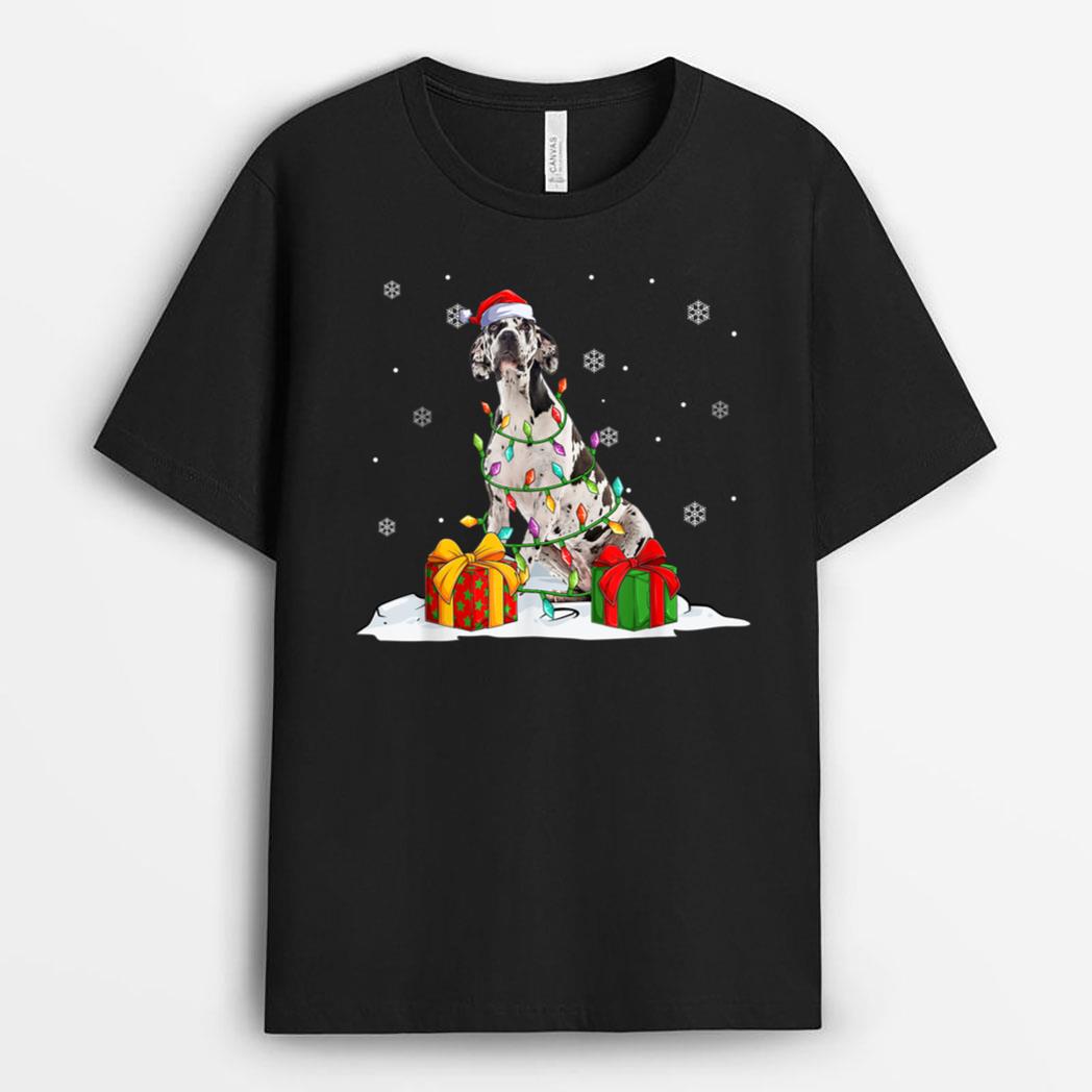 Harlequin Great Dane Christmas Tree Lights Xmas Pajama Dogs T-Shirt