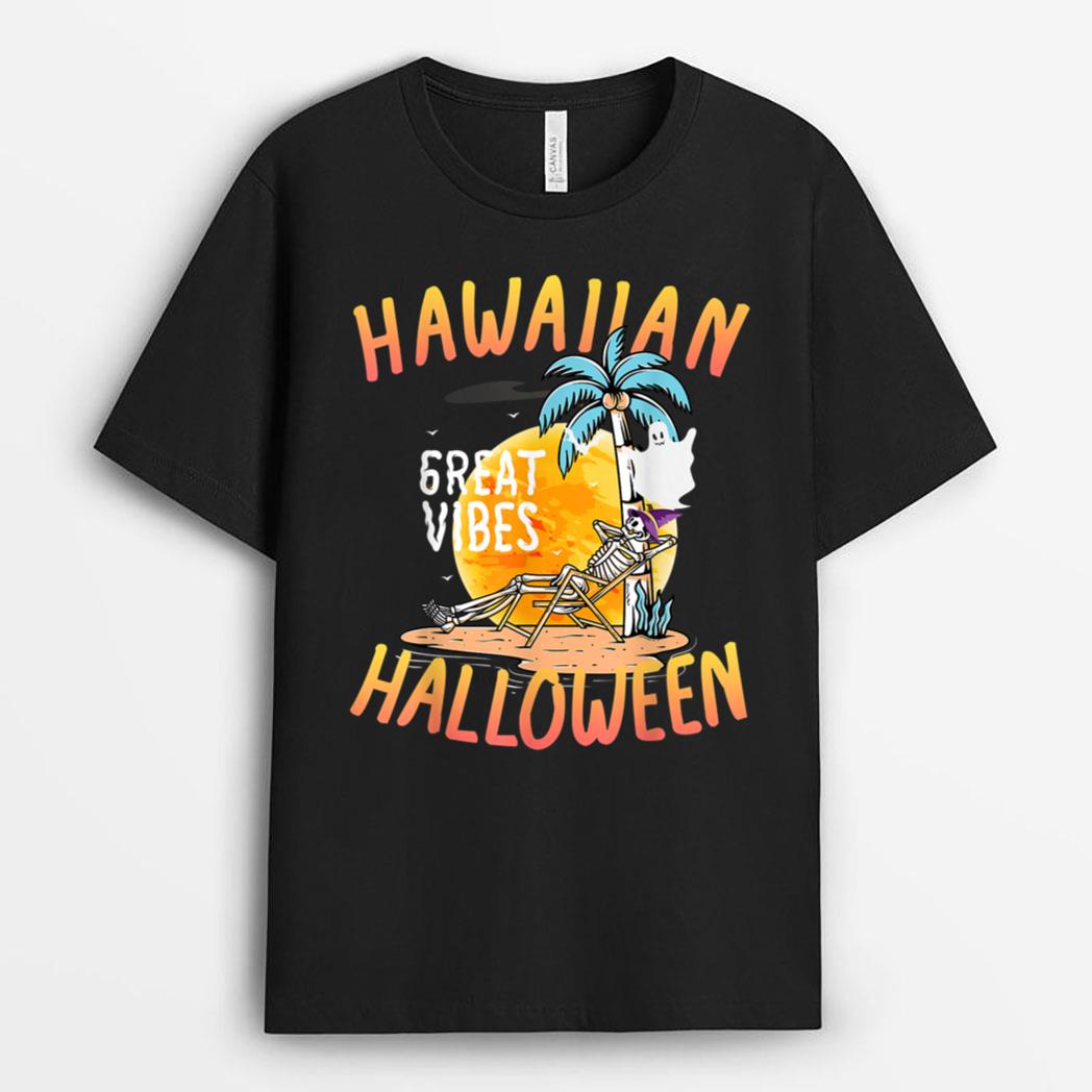 Hawaii Skeleton Great Vibes by Palm Trees Halloween T-Shirt