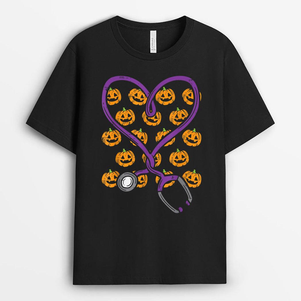Heart Stethoscope Pumpkins Halloween Costume Nursing Nurse T-Shirt