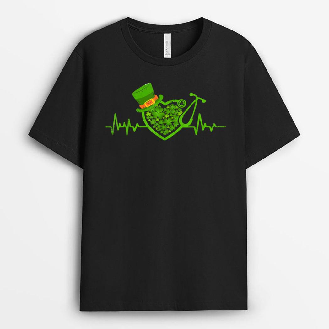 Heartbeat Stethoscope Shamrock Irish Nurse St. Patricks Day T-Shirt