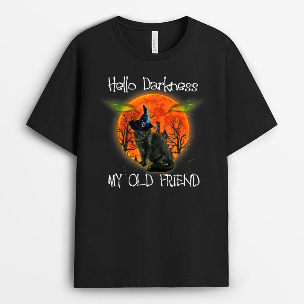 Hello Darkness My Old Friend Halloween Black Cat T-Shirt