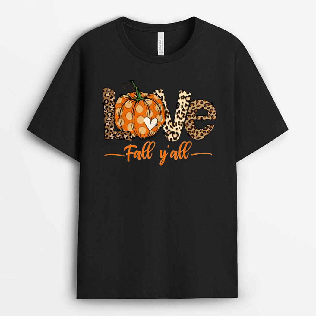 Hello Fall Pumpkin Love Fall Y'All Leopard Peace Love Fall T-Shirt