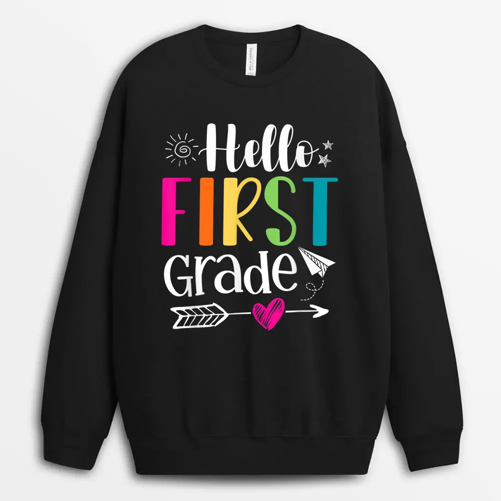 Hello Kindergarten Teacher Back To School Groovy Retro Sweatshirt - Black