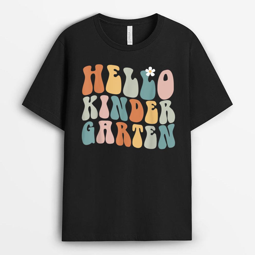 Hello Kindergarten Teacher Back to School Groovy Retro T-Shirt