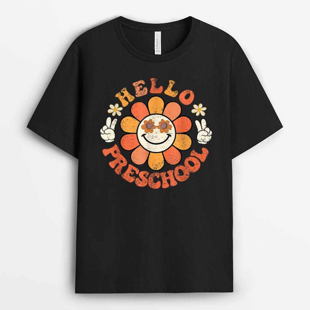 Hello PreSchool Groovy Retro Hippy Back To School Teacher T-Shirt