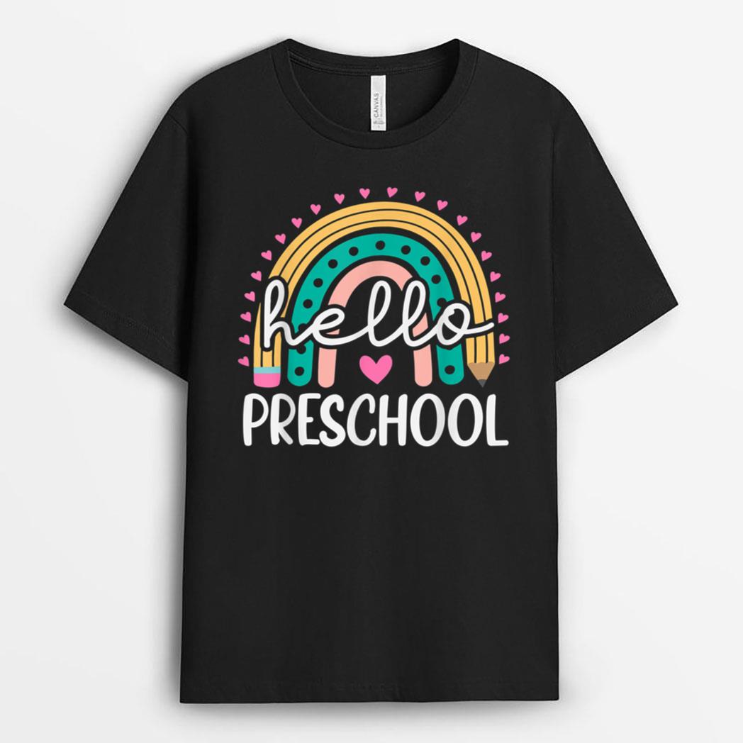 Hello Preschool Retro Rainbow Teacher Toddler Girls T-Shirt
