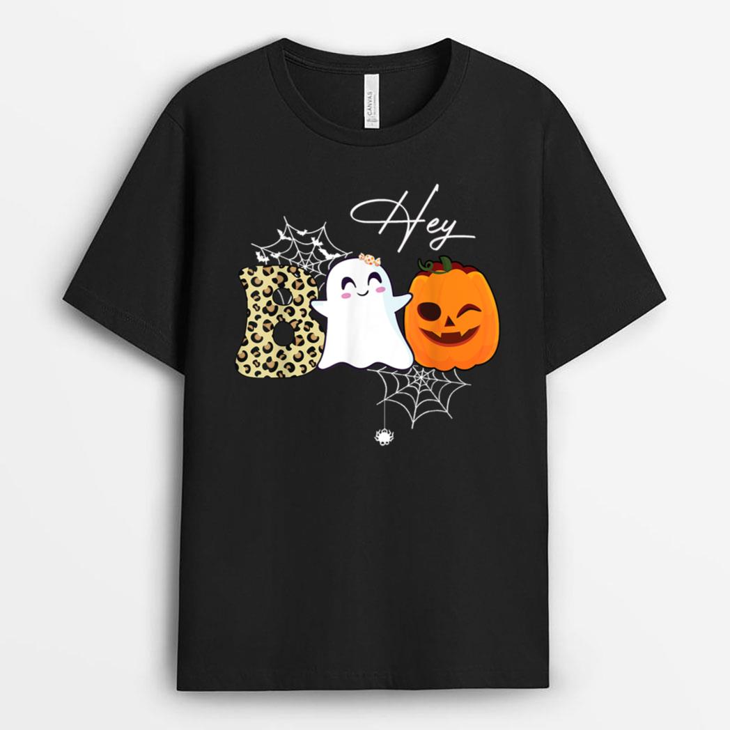 Hey Boo Cute Ghost Pumpkin Face Halloween T-Shirt
