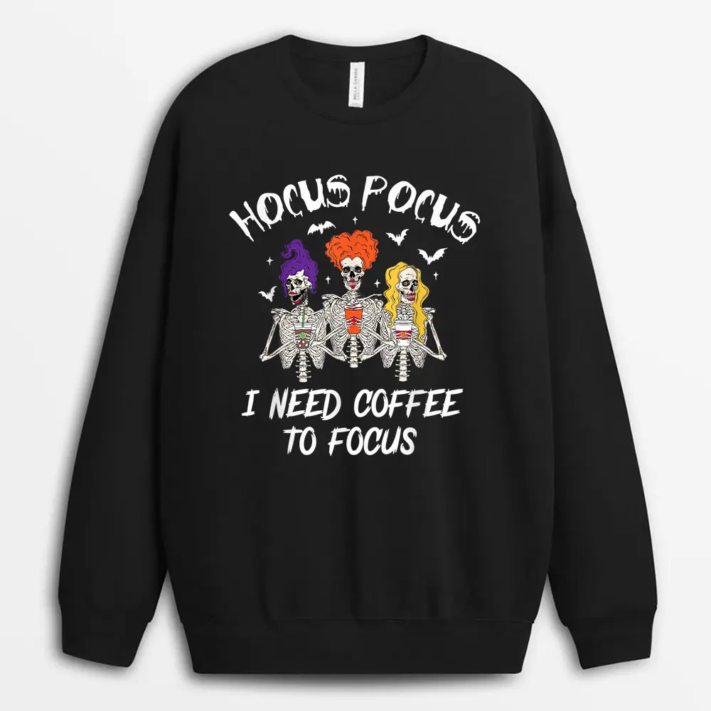 Hocus Pocus Everybody Focus Teacher Spooky Pumpkin Halloween Sweatshirt - Black