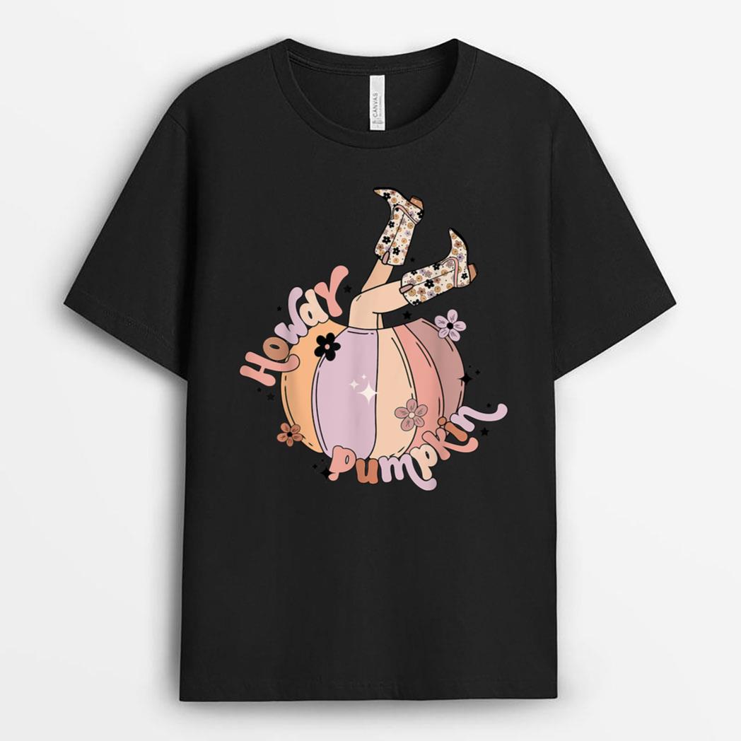 Howdy Pumpkin Cowgirl Pumpkin Spooky Vibes Hippie Halloween T-Shirt