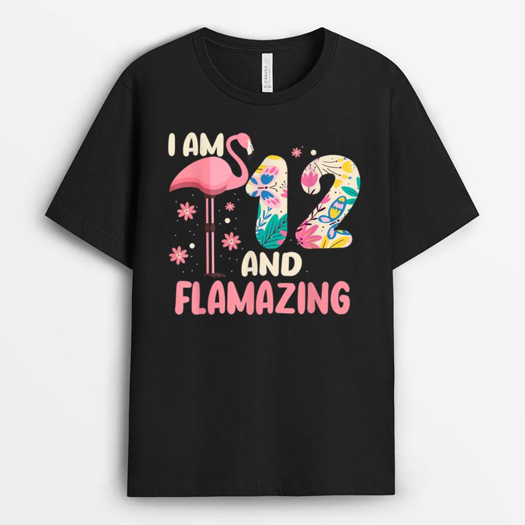 I Am 12 And Flamazing Bithday Flamingo 12th Bday Celebration T-Shirt