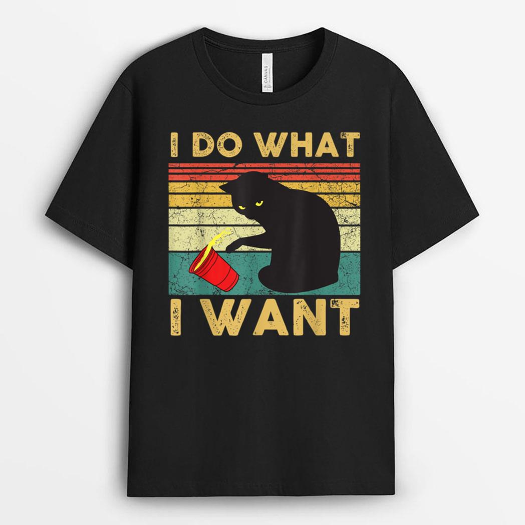 I Do What I Want Cat Coffee Black Cat Red Cup Funny Graphic T-Shirt