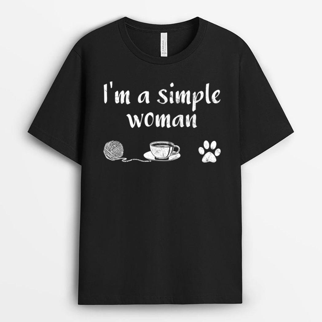 I M A Simple Woman Loves Knitting Coffee Dog Cat Paw T-Shirt