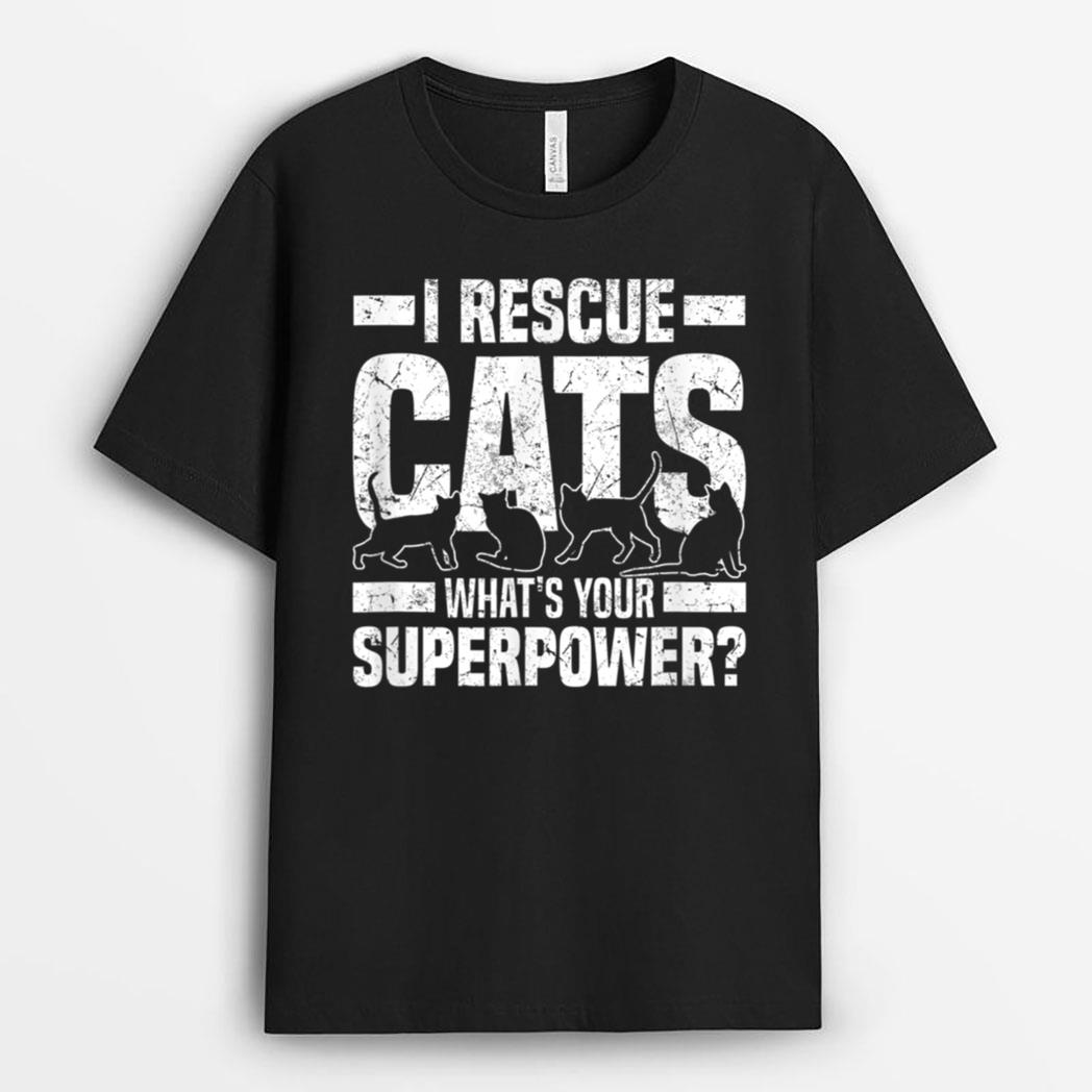 I Rescue Cats What S Your Superpower USA Flag Rescue Cat T-Shirt