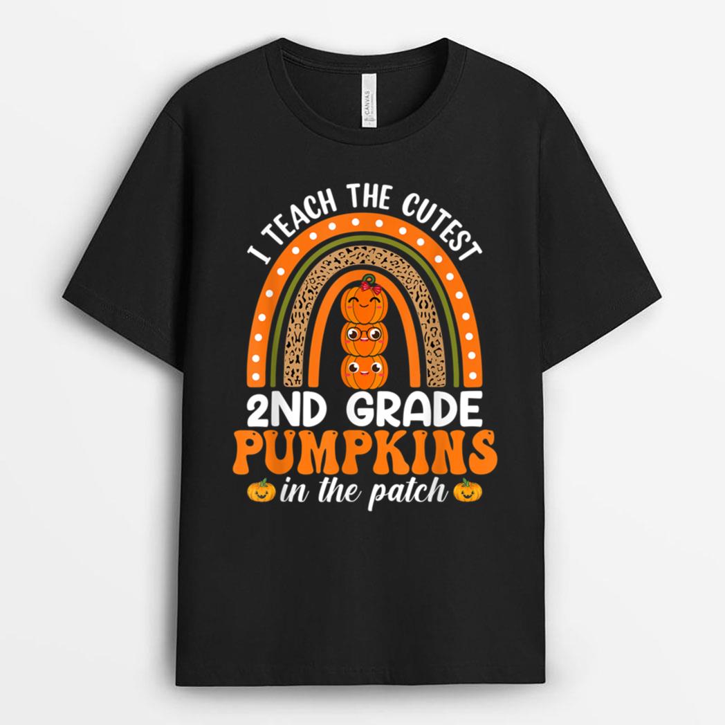 I Teach The Cutest Pumpkin 2nd Grade Teacher Leopard Rainbow T-Shirt