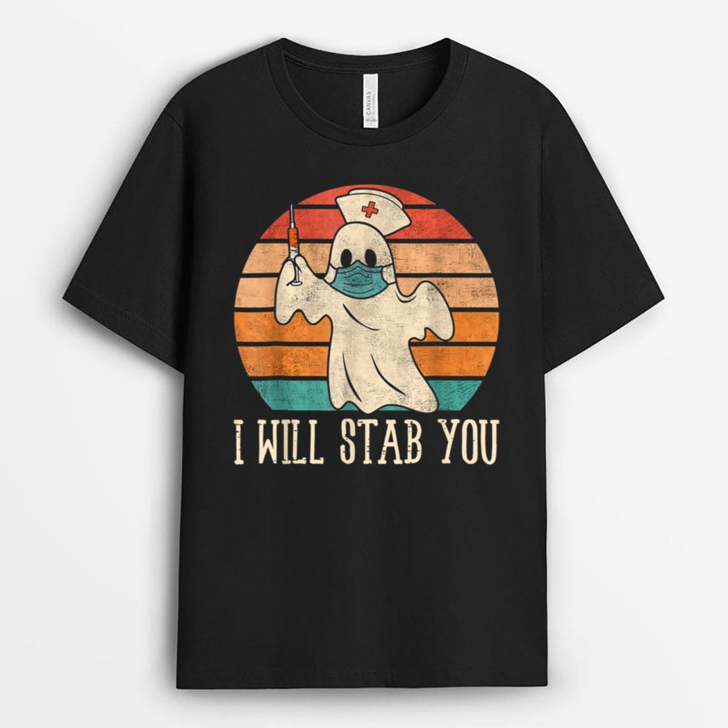 I Will Stab You Ghost Nurse Retro Funny Halloween T-Shirt