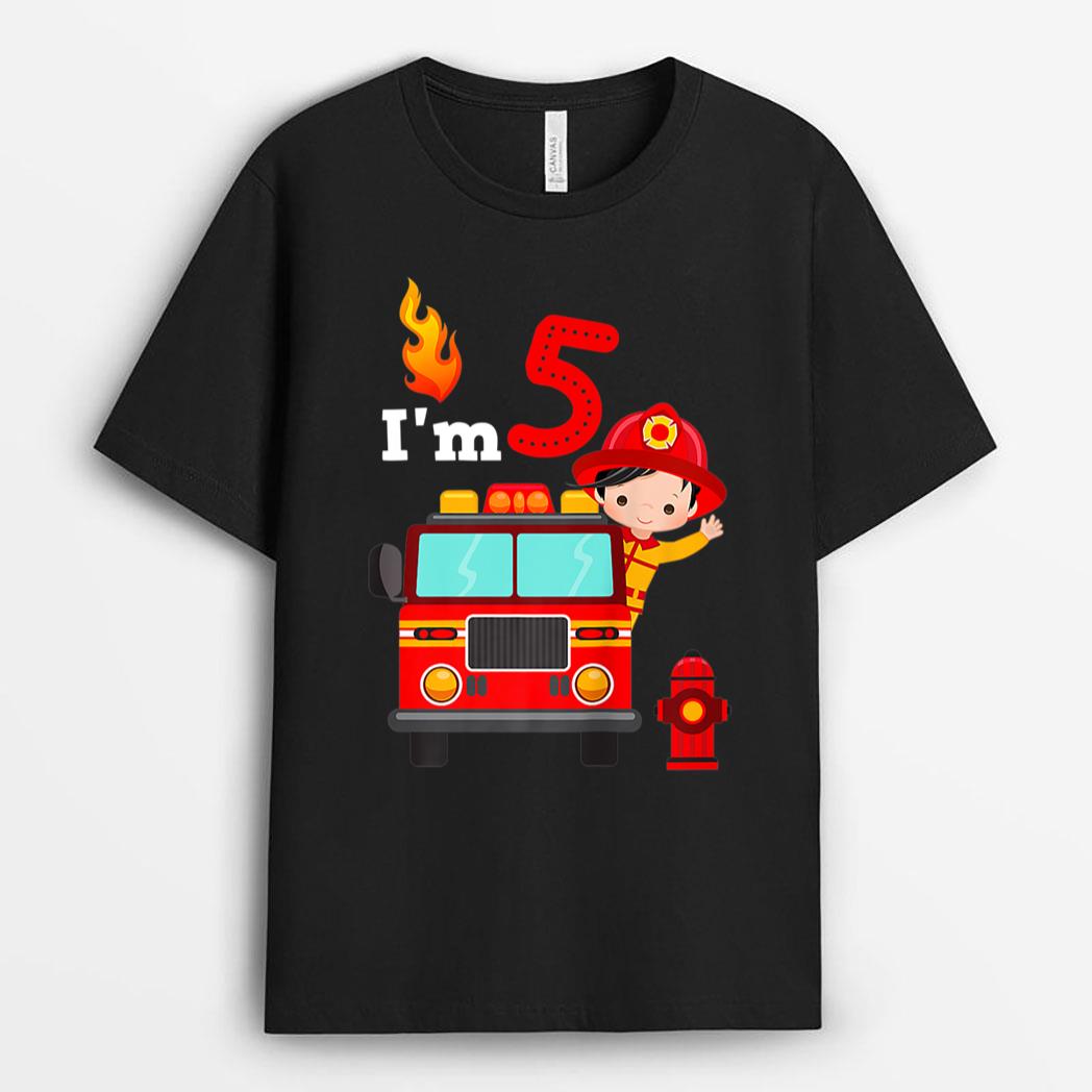 I'm 5th Birthday Boy Fire Engine Truck Toddler Firefighter T-Shirt