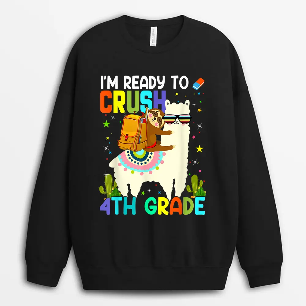 I'm Ready To Crush 3rd Grade Back To School Unicorn Girls Sweatshirt - Black