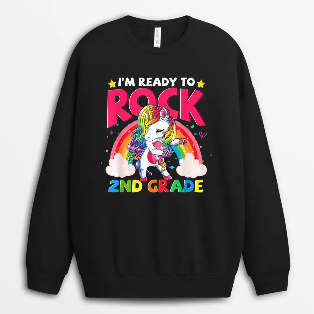 I'm Ready To Crush 3rd Grade Back To School Unicorn Girls Sweatshirt - Black