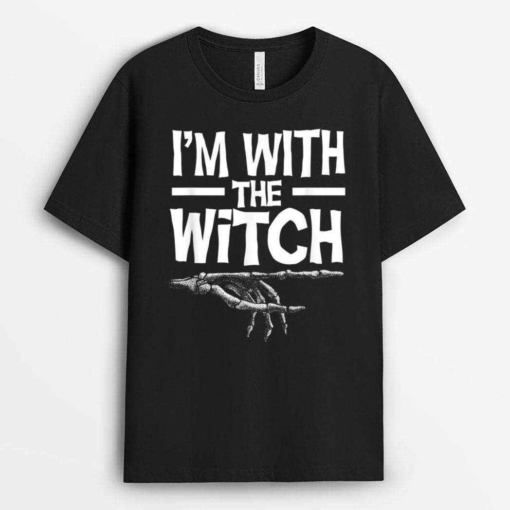 I'm With The Witch Funny Halloween Matching Couple T-Shirt