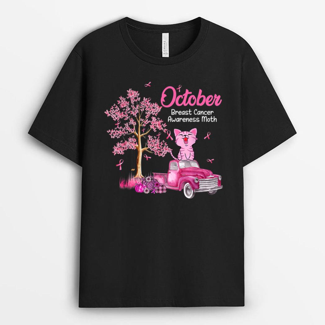 In October We Wear Pink Pumpkin Cat Breast Cancer Awareness_1 T-Shirt