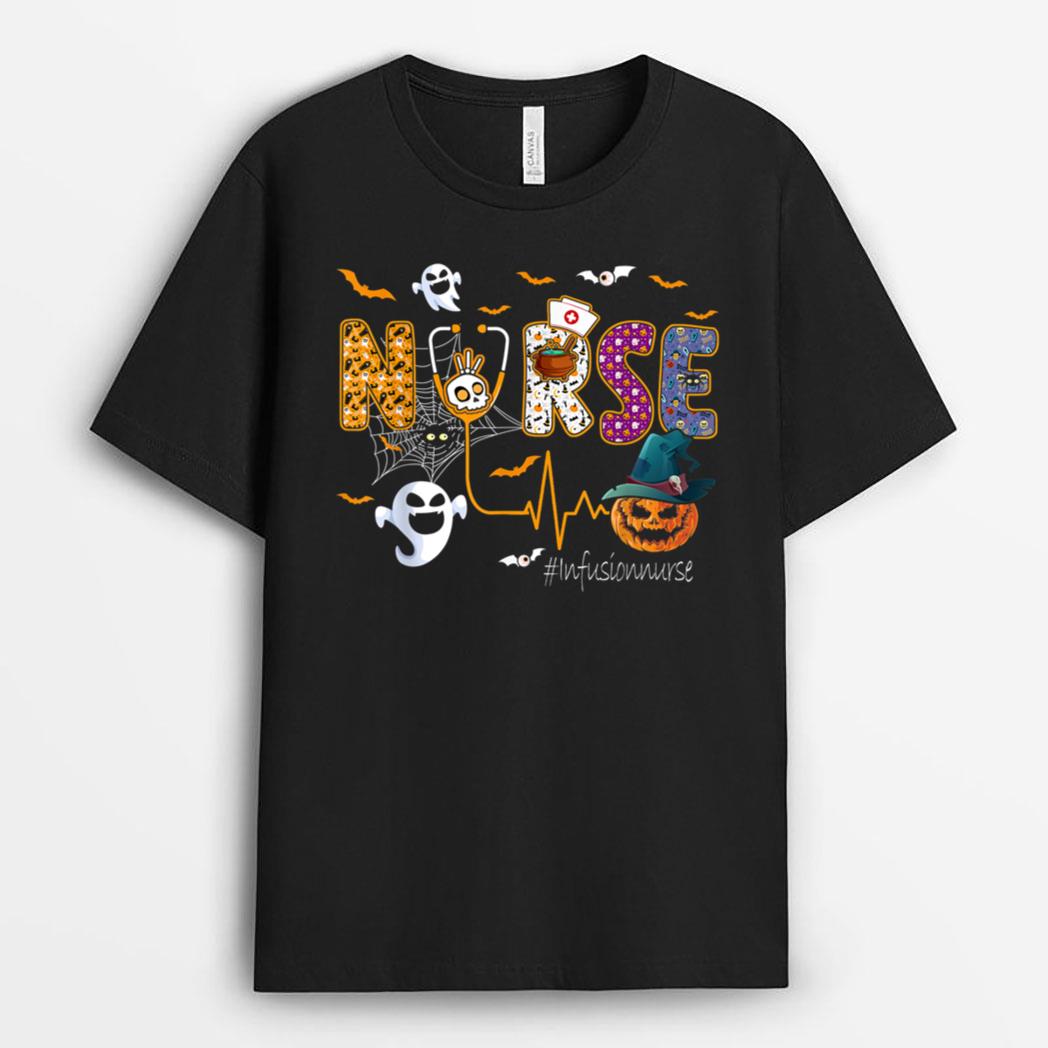 Infusion Nurse Nursing Stethoscope Halloween Pattern T-Shirt