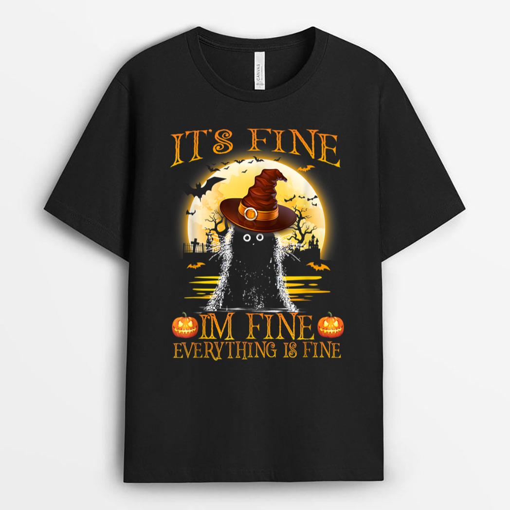 It 'Fine I'm Fine Everything Is Fine Halloween Cat Lover T-Shirt