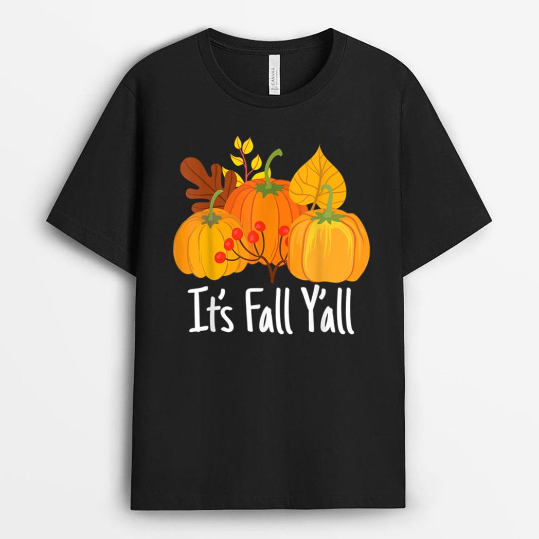 Its Fall Yall Lazy Halloween Costume Thanksgiving Pumpkin T-Shirt