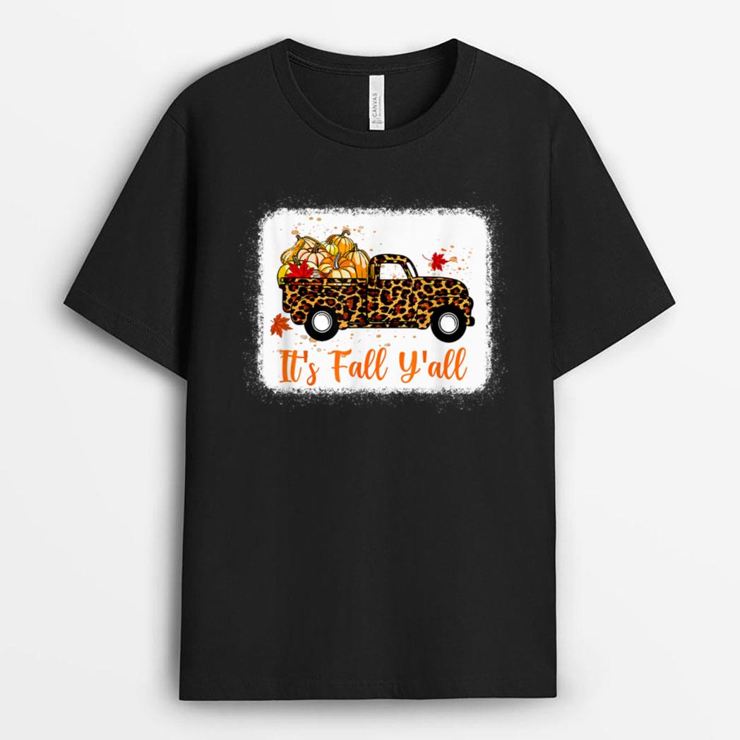 It's Fall Yall Thanksgiving Pumpkin Truck Leopard T-Shirt