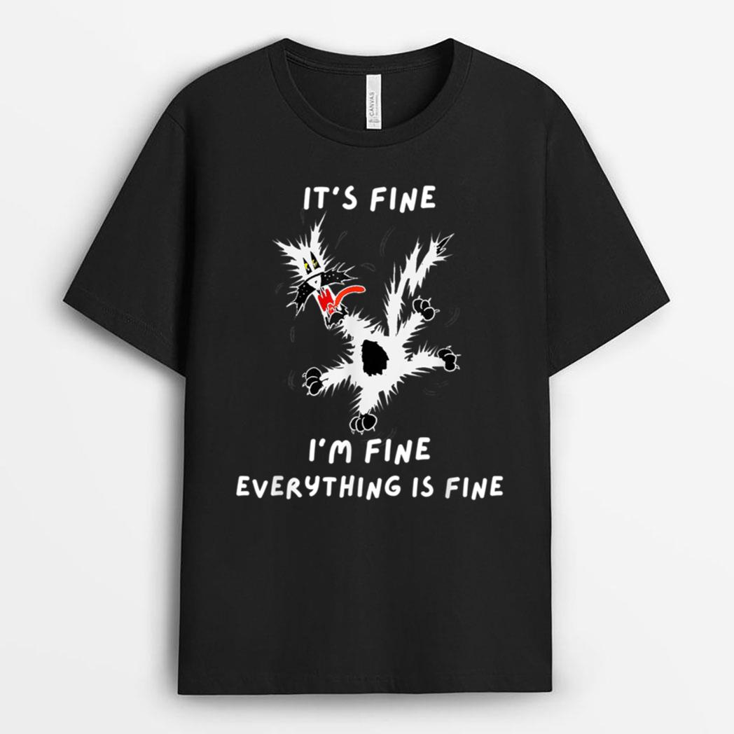 Its Fine I M Fine Funny Coffee Cute Sarcastic Black Cat T-Shirt